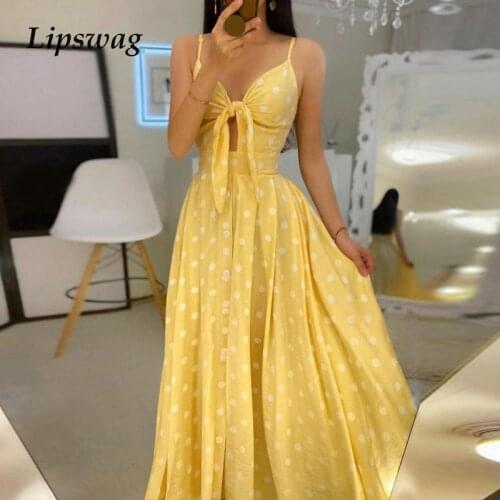 Sexy Tie-up Bow Hollow Out Boho Long Dress Women Casual Polka Dot Print A-Line Party Dress 2021 Summer Backless Strap Maxi Dress