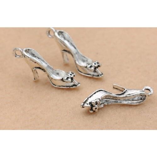 KJjewel Antique Silver Plated High Heel Shoes Charms Pendant Jewelry Making Bracelet Accessories Diy Findings 21x9mm