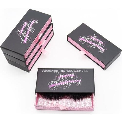 Pink Glitter Mink Lash Box With Private Label Wholesale Eyelashes Dramatic 25mm False Eyelashes Custom Eyelash Packaging