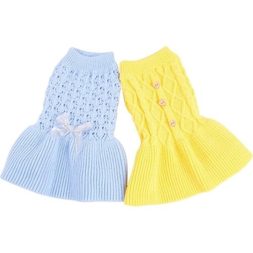 Sweet Sweater For Dogs BLUE/YELLOW Puppy Cat Dog Hoodie Sweaters Dress For Small Dogs Poodle Pug XXS-M Knit Costume Clothing D-3