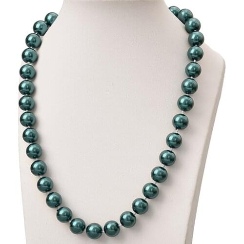 Deep Green Pearls Charm Necklace For Ladies Gifts 10mm Round Pearls Shell Artificial Necklace 18inch Making Design H838