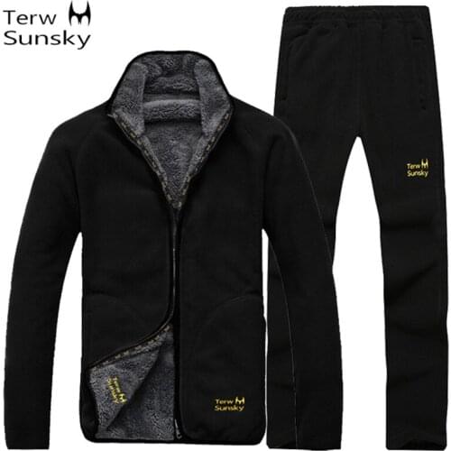 Outdoor winter men coat and pants high quality warm fleece liner clothing thickness Jacket sports climbing hiking male suit