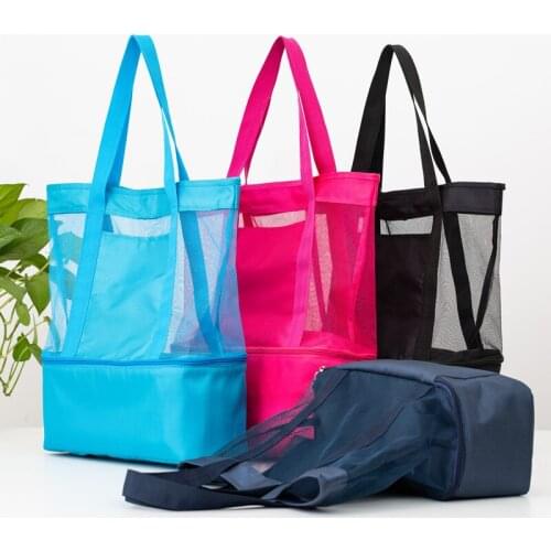 Large Capacity Shoulder Double Layer Picnic Bag Fashion Travel HandBag Portable Mesh Beach Pouch