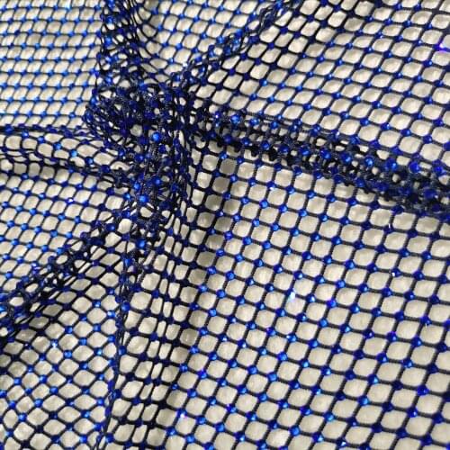 High quality Sapphire Navy Blue Spandex Mesh Net Fabric Stretch lattice Hollow Tulle Tissue Plaid Masquerade Diamond shaped