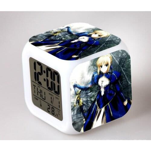 Japanese Anime LED 7 Color Flash Digital Alarm Clocks Fate/Zero Stay Night SABER Kids Night Light Bedroom Clock