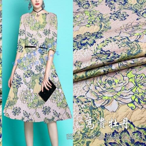 155cm wide European and American big three-dimensional relief peony jacquard dress fabric dress advanced custom fabric