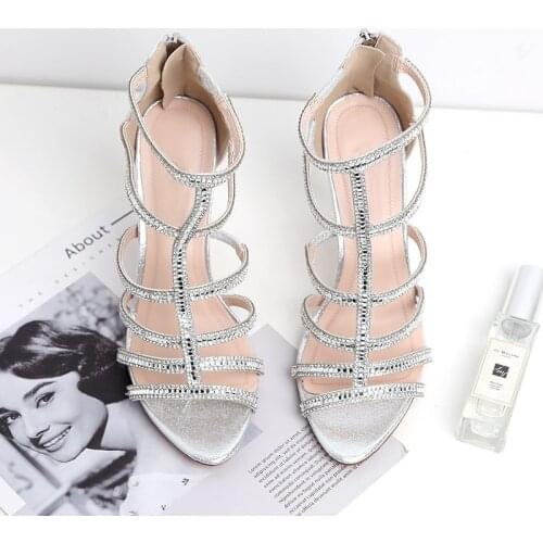 1PR Newest Designer Thin 9.5cm High Heeled SANDAL Bling Ladies Dress Dance Outside Slippers Office Buckel Women Shoe