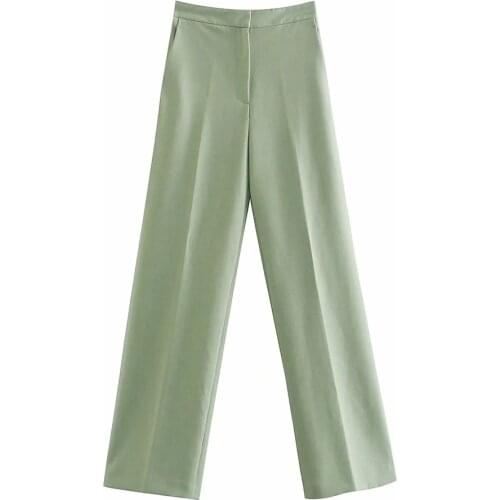 2021 spring new womens high waist slim drape temperament straight leg pants grass green trousers casual Wide Leg pant women