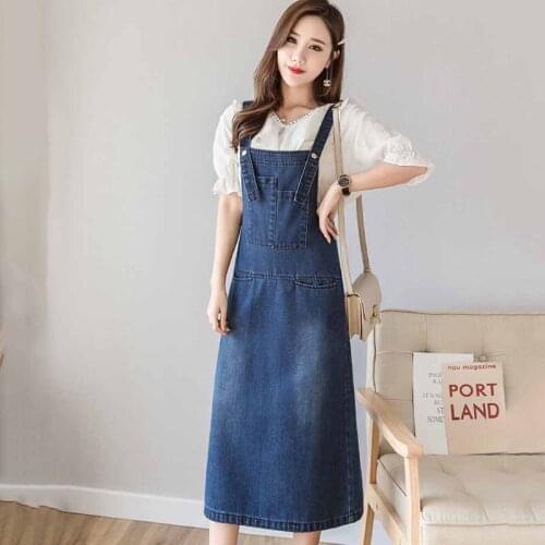 Women Straps Denim Dress Summer 2021 Casual Vintage Loose Long Sleeveless Denim Spaghetti Strap Dresses Plus Size S-5XL