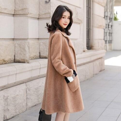 Coat Wool 100% Female Sheep Shearling Fur Jackets 2020 Winter Jacket Women Long Coats Korean Outwear Suede Lining MY3704 s