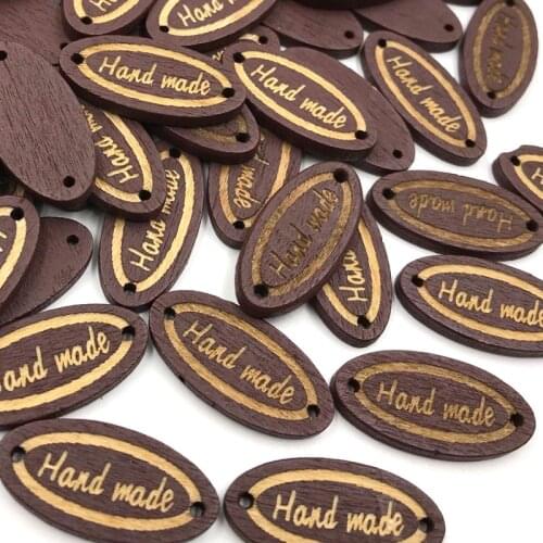 10/50/100pcs 28MM "Handmade" Brown Wood Buttons 2Holes Sewing Crafts Accessories WB429
