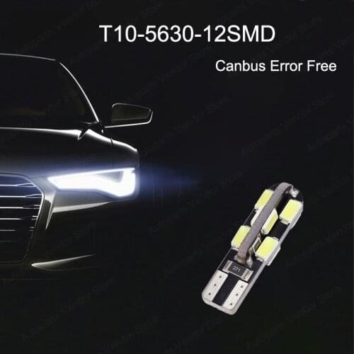 10Pcs White T10 W5W 5630 5730 12SMD LED Car Bulbs Canbus Error Free 194 168 Clearance Lamps Tail Box License Plate Lights 12V
