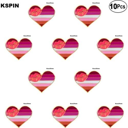 Lipstick Lesbian Pride Heart Shape Lapel Pin Flag badge Brooch Pins Badges 10Pcs a Lot