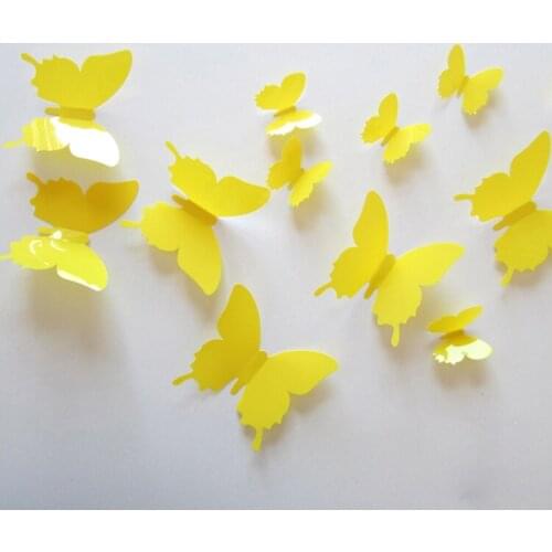 12Pcs/Set Yellow PVC Butterfly Girl 3D Wall Stickers For Kids Room Modern Art Wall Sticker Mural Home Decor Living Room Y102
