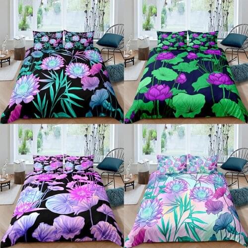 2021 3D Colorful Lotus Leaf Bedding Set Single Double Full Queen King Size Bedding Cover Duvet Cover Quilt Cover Pillow Case