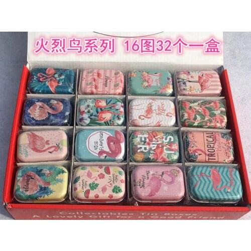 32pc/lot !Flamingo bird Mini cover Iron tin case / can/ metal pencil box / small Kit/candy storage gift box
