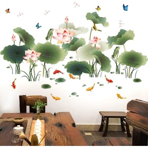 3D Lotus Flower Wall Decals Home Office Decor Chinese Style Wall Stickers Living Room Backdrop Boy Girl Room Decoration