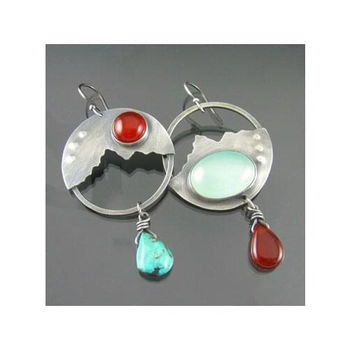 925-Sterling-Silver Red Agates and Turquoises Gemstone Earrings Wedding Engagement Drop Dangle Earrings Jewelry Gifts for Her