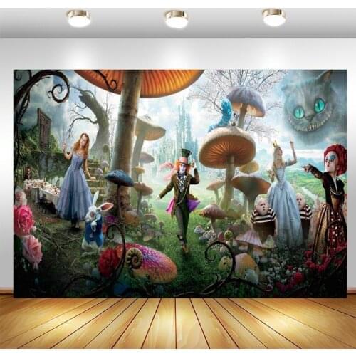 Alice In Wonderland Photography Backdrop Dream Forest Princess Girls Happy Birthday Party Photo Background Banner Decor Supplies