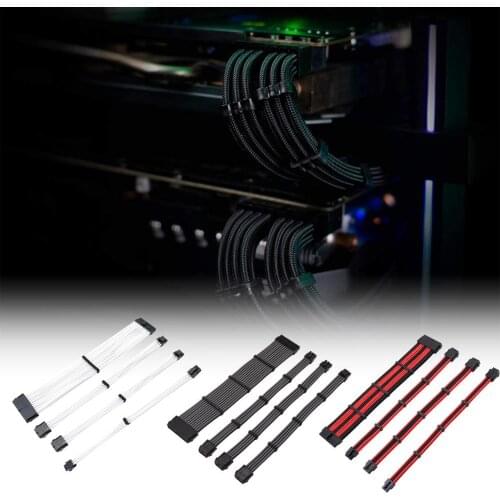 Basic Extension Cable Kit 30cm ATX PC GPU CPU 24-PIN 8-PIN 6PIN 4+4PIN Power Supply Sleeved Wire Computer Connectors C26