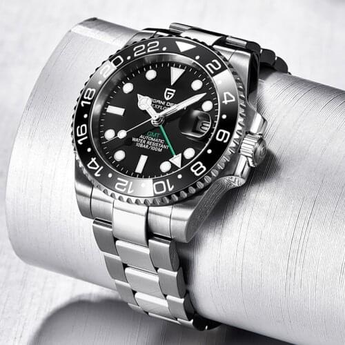 40mm PAGANI DESIGN Sapphire Crystal GMT Automatic Machinery Luminous Mens Watches Blue & Black Ceramic Bezel Mechanical Watch