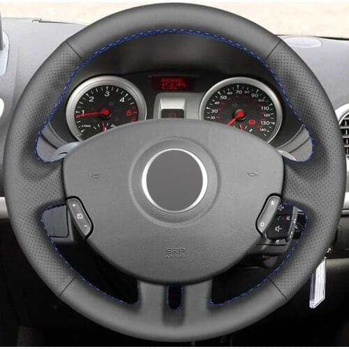Black Leather Custom Car Hand-stitched Car Steering Wheel Cover for Renault Clio 3 2005-2013 Clio 3 RS 2005-2013
