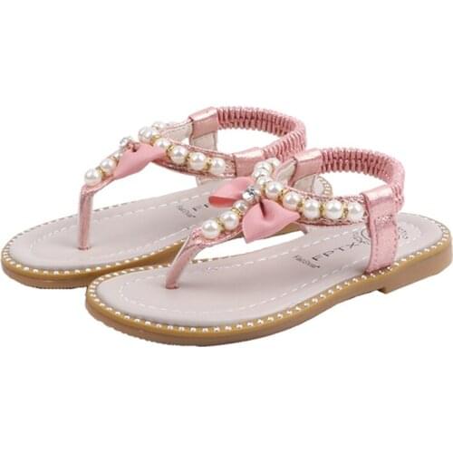 Kids Beach Shoes Summer New Girls Beading Sandals Childrens Baby Bow Princess Sandals And Slippers Flip-flops 2021 Shoes
