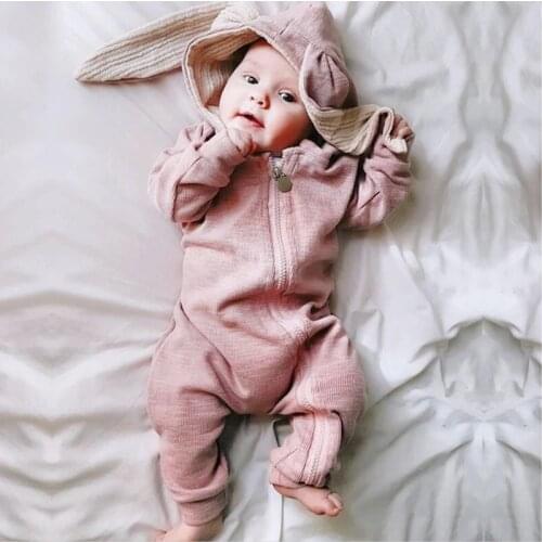 Spring Autumn Baby Boys Girls Rompers Newborn Cotton Cute Rabbit Clothes Infant Hoodie Zipper Jumpsuit Outfits Toddler Costume
