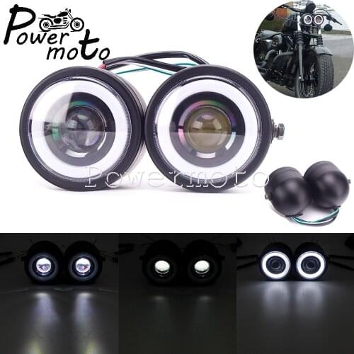 For Harley Softail Dyna Cafe Racer Cruiser Honda Suzuki Street Bike Twin Dual LED Angle Eye Single Headlight Front Running Light