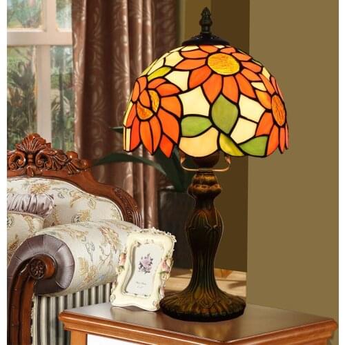 European Classic Creative Tiffany Stained Glass Living Room Dining Room Bedroom Bedside Lamp Sun Flower 20CM