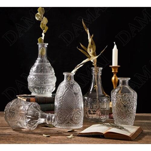 European Glass Vases Living Room Dining Table Terrarium Plant Pots Decorative Relief Craft Flower Vase Home Decoration Modern