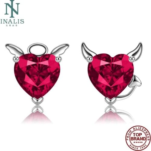 INALIS 925 Sterling Silver Stud Earring For Women Interested Demon Earrings Red Zircon Fine Jewelry Dating Charming Girl Gift
