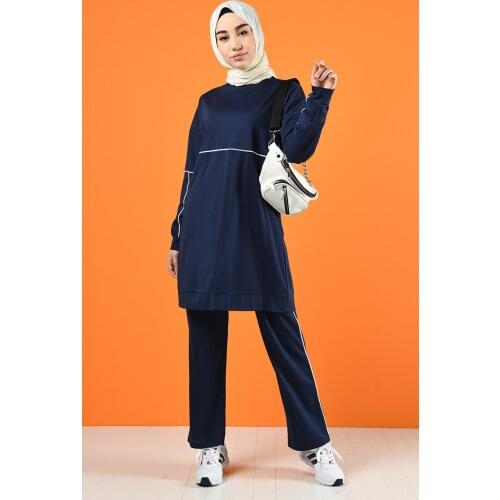 Minahill Bie Detailed Tunic Trousers Double Set 8226-04 Navy Blue 8226-04