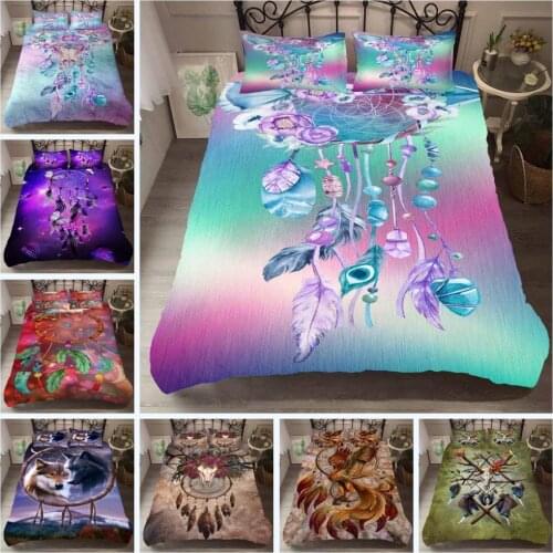 Bohemian Boho Bedding Set 3D Print Wolf Butterfly Skull Bed Set 3pcs Duvet Cover for Kids with 2 Pillow Cases