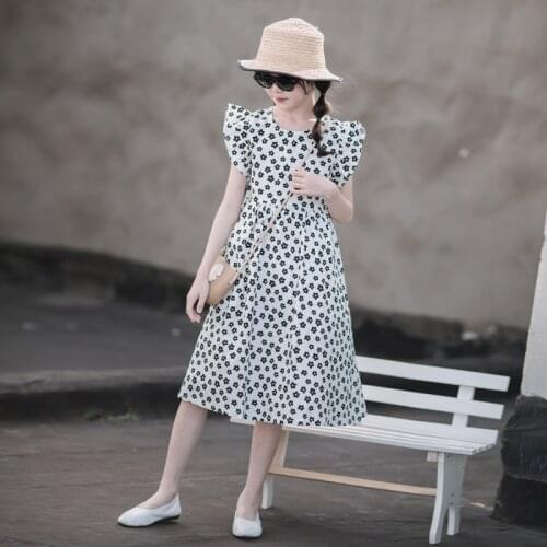 Girls Teen Summer Cotton Dress 2021 New Chidren Beach Midi Dresses Fashion Toddler Baby Kids Floral Clothes Fly Sleeve,#6323