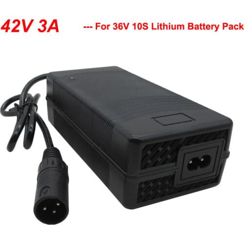 36V 3A DC Li-ion Ebike Battery Charger Output 42V charger GX16 XLRM Used for 36V 10S Scooter lithium Battery Charging with fan