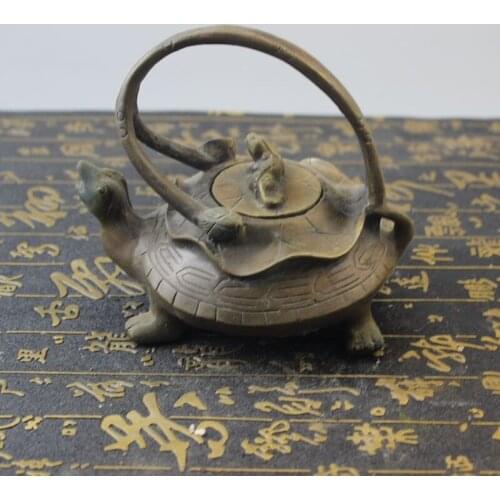Antique QingDynasty Handmade copper carved turtle teapot / jug,Hand-carved crafts,best collection& adornment,Free Shipping