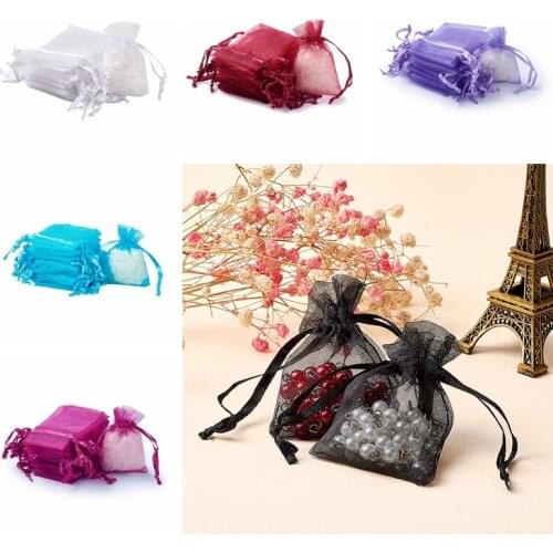 100Pcs 7x5cm Small Organza Bags Jewelry Gift Packaging Bags Pouches Drawable Candy Wedding Party Gift Bags Packing Favors Bag