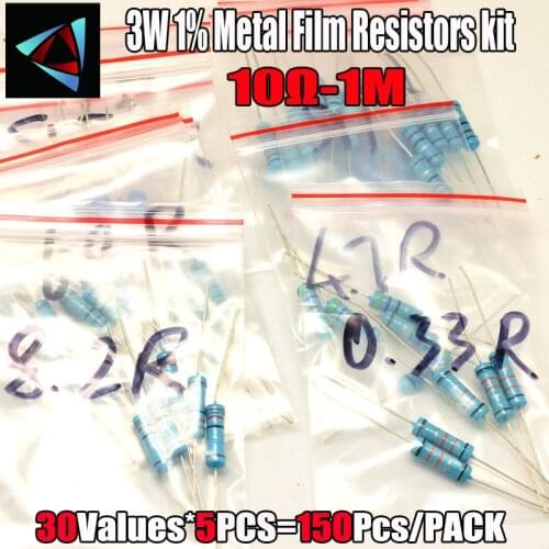 10R-1M ohm 3W 1% DIP METAL film resistor,30valuesX5pcs=150pcs, RESISTORS Assorted Kit, Sample bag