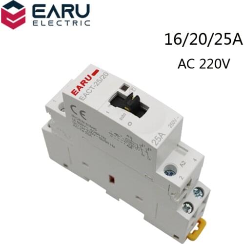 EACT-25 2P 25A 220V/230V 50/60Hz Din Rail Household AC Modular Contactor With Manual Control Handle Switch 2NO or 1NO 1NC or 2NC