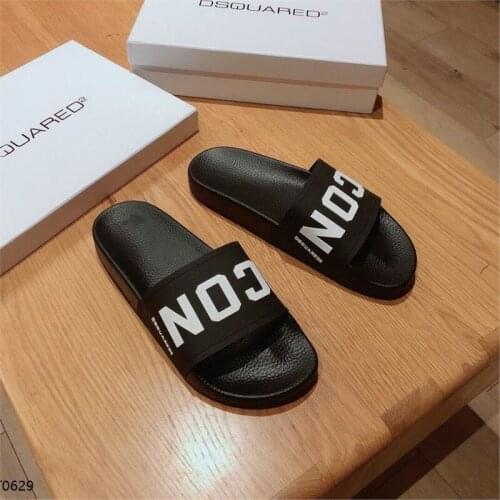 MENS DSQUARED2 classic letter pattern Slippers Shoes Leather Summer Footwear Fashion Slides Mens Flat Sandal