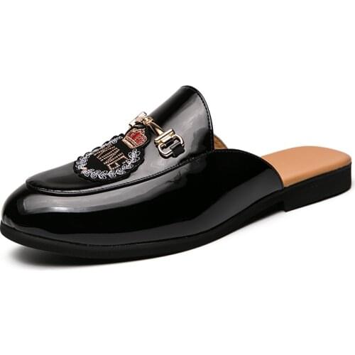 Mens Mules Shoes Pu Leather Shoes Man Fashion Leather Slipper Male Casual Footwear Size 37-45