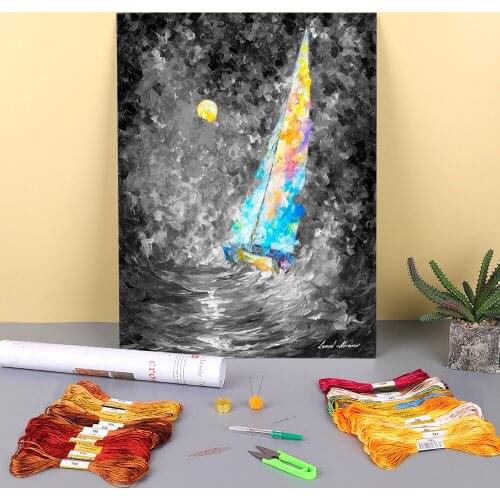 Stormy Sunset Printed Water-Soluble Canvas 11CT Cross Stitch Kit Embroidery DMC Threads Handicraft Painting Different