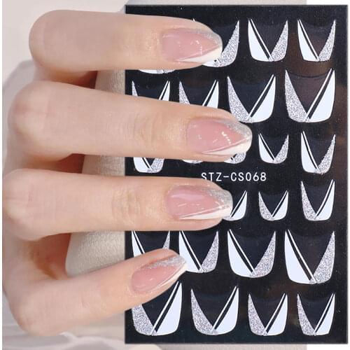 1 PCS French Line Nail Decal Shiny Powder Self-adhesive Stickers on Nails 3D Transfer Slider Manicures Foils Decor LASTZ-CS068