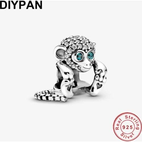 Real 925 Silver Pave Monkey Charm Fit Original Pandora Charms Silver 925 Bracelet Silver Fashion Jewelry Berloque