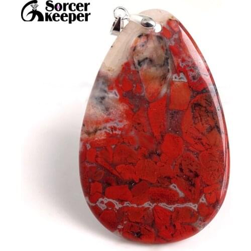 Natural Gem Stone Bloodstone Pendant Fit DIY Necklace Water Drop Slide Healing Crystals Beads for Women Men Jewelry Making BC199