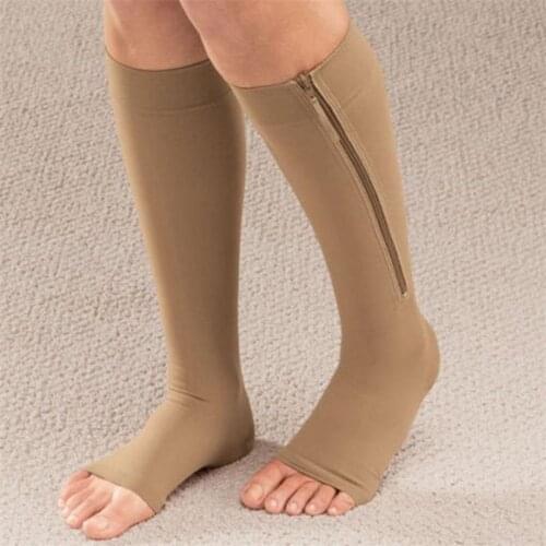 Women Zipper Compression Yoga Socks Zip Leg Support Knee Sox Open Toe Sport Sock