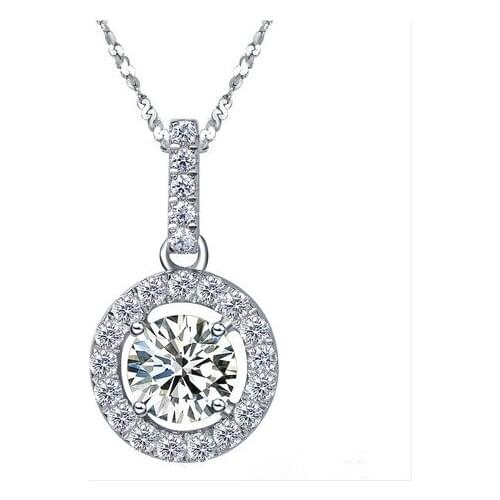 Classic Round Cut Simulate Diamonds Pendants Necklace for Lady A-OK Gift for Girlfriend Sterling 925 Silver Pendants Jewelry