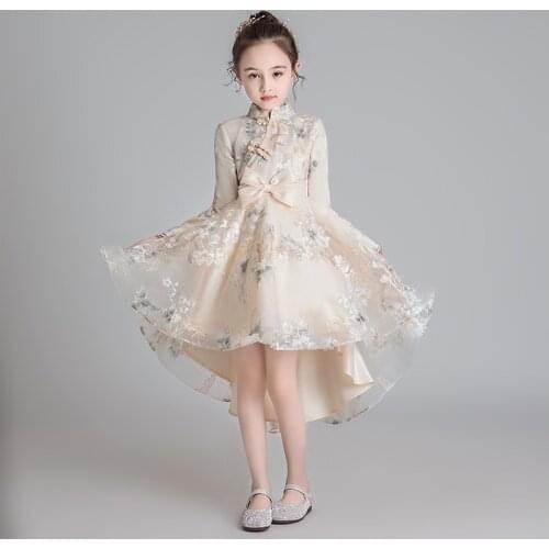 Chinese style Girls cheongsam dress kids national trailing mesh princess dress for girl Birthday Party childrens clothing 3-12Y