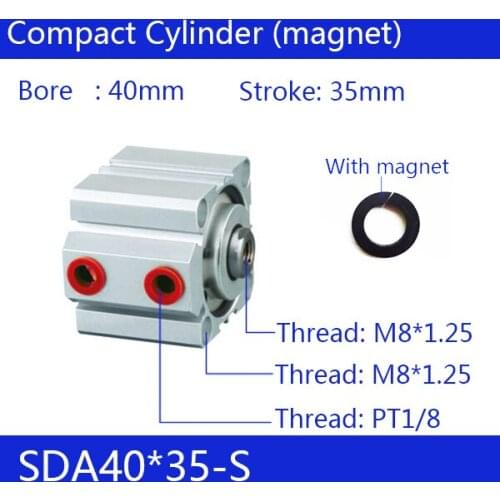 SDA40*35-S Free shipping 40mm Bore 35mm Stroke Compact Air Cylinders SDA40X35-S Dual Action Air Pneumatic Cylinder